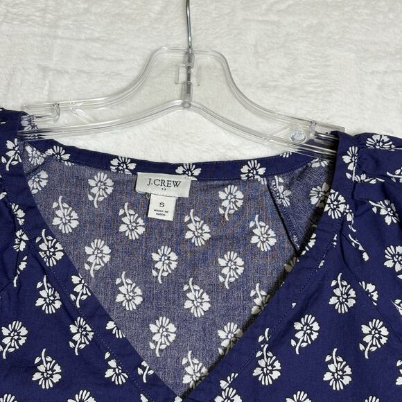 J. Crew Womens Navy Blue Blouse Size Small Cotton Poplin Cap Sleeve V Neck - Picture 2 of 8